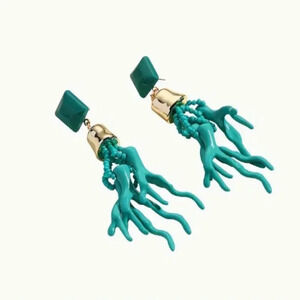 Turquoise Teal Coloured Resin Statement Earring - Coral Branches with beads- NEW